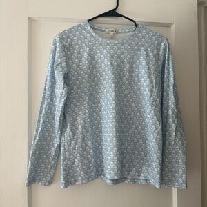 Lake Pajamas Women's S Pima Crew Long Sleeve Top, French Blue Bloom